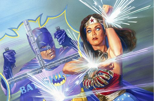 Batman und Wonder Woman im Kampf gegen die Bösen (Comic-Zeichnung aus den 1960ern). Foto:  