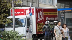 Am 30. Juli hat die NPD eine Lastwagen-Tour durch Stuttgart unternommen. Foto: Peter-Michael Petsch