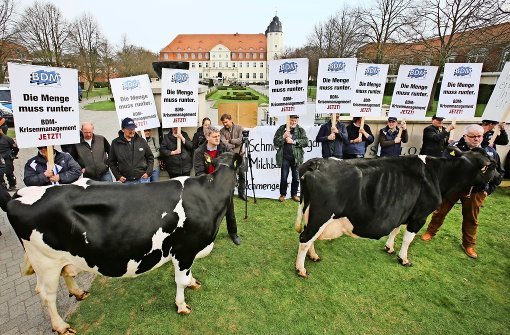 Mitglieder des Bundes Deutscher Milchviehhalter fordern eine Foto: dpa
