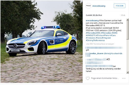 Mit diesem Instagram-Post von Mercedes AMG nahm die Verwirrung im Netz ihren Anfang. Foto: Screenshot SIR