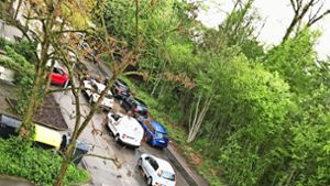 Stoßstange an Stoßstange stehen die Autos am Zettachring. Auf die Schelmenwasenstraße kommen sie nur schwer hinaus, dort staut es sich genauso. Foto: privat