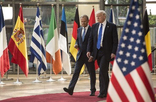 EU-Ratspräsident Donald Tusk und US-Präsident Donald Trump beim Treffen in Brüssel. Foto: ZUMA Wire