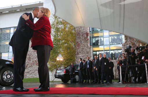 Hello und Goodbye – Barack Obama und Angela Merkel. Foto: dpa
