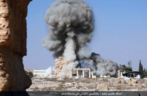 Bilder der Zerstörung: IS veröffentlicht Aufnahmen von der Sprengung des 2000 Jahre alten  Baalschamin-Tempels nahe der syrischen Stadt Palmyra. Foto:  