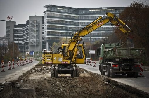 Gleisbauarbeiten für die neue Stadtbahnlinie U12 beim Löwentor in Richtung Hallschlag. Foto: Piechowski