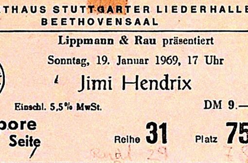 Eine Eintrittskarte für das legendäre Konzert von Jimi Hendrix in Stuttgart: Für Reihe 31  zahlte man neun D-Mark. Foto: Russ