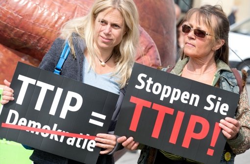 Demonstrationen vor dem Brandenburger Tor gegen das geplante Freihandelsabkommen TTIP. Foto: dpa