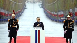 Frankreichs Präsident Emmanuel Macron warnte bei seiner Gedenkrede vor Nationalismus und Abschottung. Foto: AFP