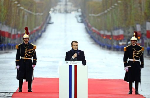 Frankreichs Präsident Emmanuel Macron warnte bei seiner Gedenkrede vor Nationalismus und Abschottung. Foto: AFP