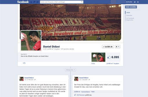 Die offizielle Fanseite von Daniel Didavi auf Facebook hat aktuell 6100 Anhänger (Stand: 8. Januar, 16 Uhr) - und dort vermeldete der ... Foto: SIR/Screenshot
