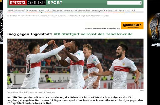 Spiegel Online konzentriert sich auf die neue Tabellensituation des VfB Stuttgart und dass die Mannschaft nach oben klettert. Foto: Screenshot/red