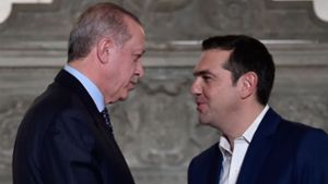 Angespanntes Verhältnis: der türkische Präsident Erdogan und Griechenlands Ministerpräsident Tsipras (rechts). Foto: AFP