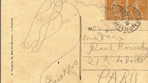 Eine Pferdezeichnung, die in der Unterschrift Picassos endet: So sieht die Postkarte aus. Weitere spektakuläre Versteigerungen des Auktionshauses finden Sie in unserer Bildergalerie. Foto: privat