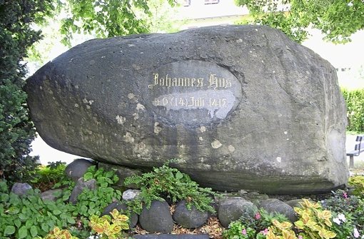 Gedenkstein für Johannes Hus im Konstanzer Foto:  