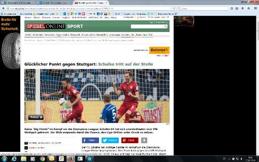 Schalke war mit dem Ergebnis am Ende sogar gut bedient, besonders in der zweiten Hälfte spielte der VfB groß auf und hatte einige gute Möglichkeiten auf den Sieg, schreibt Spiegel Online. Foto: Screenshot