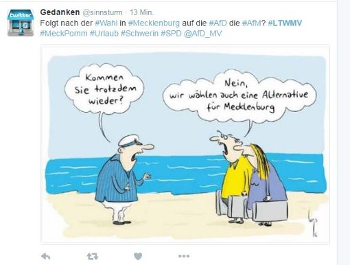 Auch die Karikaturisten spießen den Wahlerfolg der AfD in Mecklenburg-Vorpommern satirisch auf. Foto: Twitter/@sinnsturm