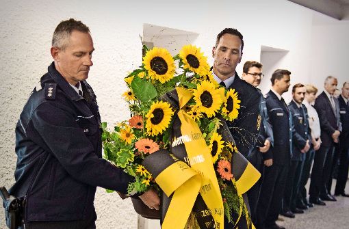 Im Polizeipräsidium Stuttgart wurde gestern  bei einer stillen Feier Opfern des  RAF-Terrors gedacht. Foto: Lichtgut/Max Kovalenko