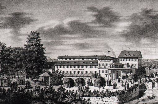 Das Bad Berg auf einer Lithografie aus den 1850er-Jahren. Erbaut wurde das Bad von dem königlichen Hofgärtner Friedrich Neuner. Foto: Stadtarchiv Stuttgart