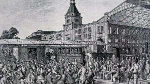 So präsentierte sich der erste von Carl Etzel erbaute Stuttgarter Bahnhof von 1846 in der heutigen Lautenschlagerstraße. Schauen Sie sich in unserer Bildergalerie mehr Impressionen an. Foto: Archiv Amt für Stadtplanung