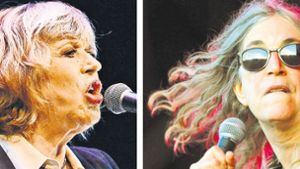 Marianne Faithfull (li.) bei einem Konzert in Hannover 2015, rechts rockt Patti Smith. Foto: Geisler-Fotopress