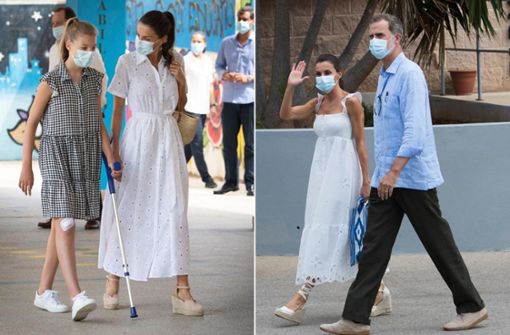 Königin Letizia von Spanien setzte bei ihrem Arbeitsurlaub auf Mallorca auf Kleider in Weiß – die Sommerfarbe schlechthin. Foto: AFP/Jaime Reina