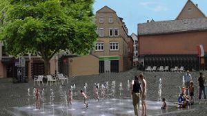 So könnten die neuen Wasserfontänen auf dem Cannstatter Marktplatz aussehen Foto: Stadt Stuttgart