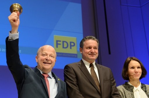 FDP-Spitzenteam in Baden-Württemberg: Michael Theurer (links), Hans-Ulrich Rülke, und Judith Skudelny Foto: dpa