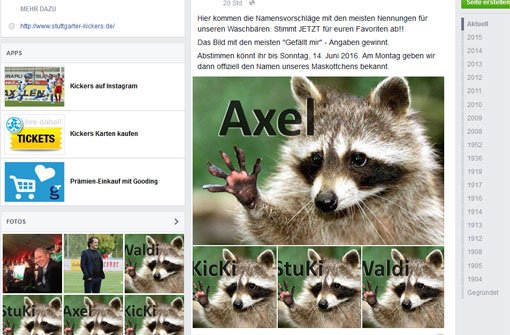 Noch bis zum 14. Juni können Kickers-Fans auf der Facebook-Seite des Vereins über den neuen Namen des Maskottchen abstimmen. Foto: Facebook