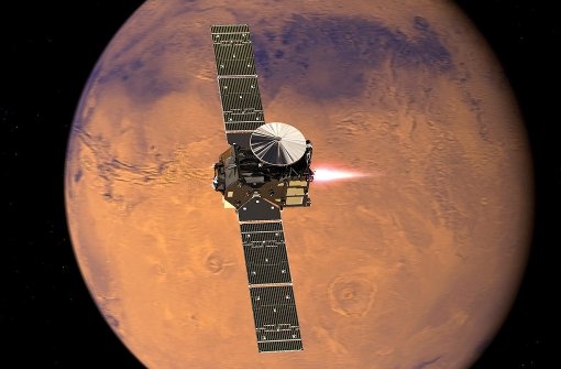 Beeindruckende Bilder: Die Raumsonde kurz vor der Landung auf dem Mars. Foto: ESA/dpa