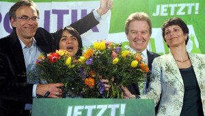 Werner Wölfle, Muhterem Aras, Franz Untersteller und Brigitte Lösch (v. li.): Alle vier Grünen Kandidaten haben in Stuttgart den Sprung in den Landtag geschafft. Foto: dpa