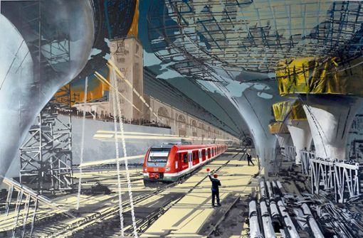 Yulia Kazakova lässt der Stuttgarter Bahnhof nicht los. Für ihre Serie besucht sie die Großbaustelle. Unsere Bildergalerie zeigt mehr Kunst zu Stuttgart 21. Foto: Galerie Z