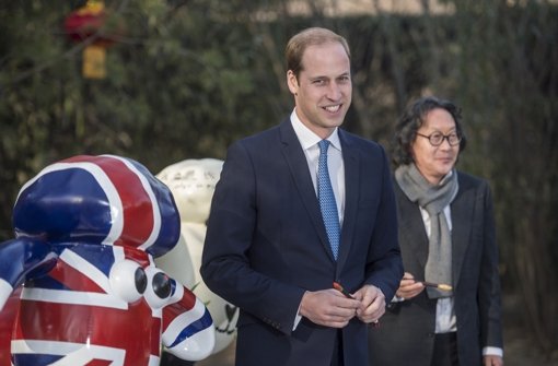 Prinz William wirbt in China für die britische Kultur. Da darf Shaun, das Schaf nicht fehlen. Foto: Getty Images AsiaPac