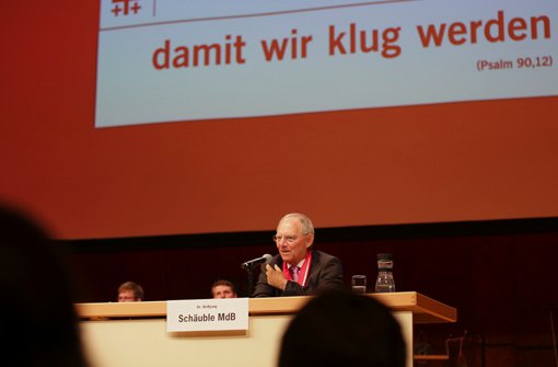 Wolfgang Schäuble bei der Bibelarbeit auf dem Kirchentag Foto: Lichtgut/Piechowski