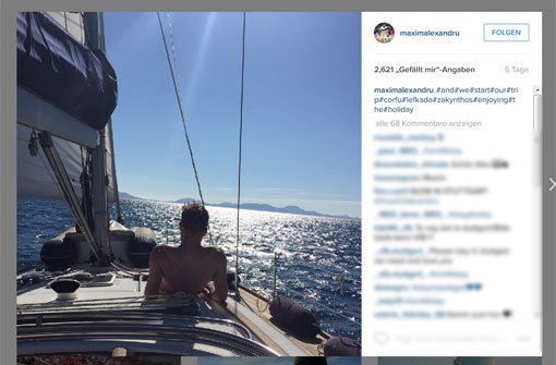 Liebesgrüße von Korfu: Alexandru Maxim erholt sich in Griechenland von der anstrengenden Saison beim VfB Stuttgart. Foto: instagram.com/maximalexandru/