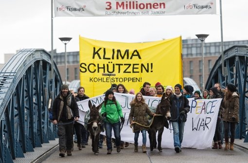Umweltaktivisten demonstrieren in Freiburg. Foto: dpa
