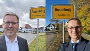 Ralph Matousek (links), Bürgermeister des badischen Rosenberg, und  Amtskollege Tobias Schneider in der gleichnamigen württembergischen Gemeinde. Foto: privat