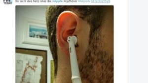 Für manche sehen die neuen Kopfhörer von Apple aus wie die Köpfe elektrischer Zahnbürsten. Foto: Twitter/@fm1today