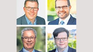 Sacha Auwärter und Oliver Knur (Bilder oben von links) sowie Roland Schmelzle und Eberhard Keller (Bilder unten von links) wollen Bürgermeister in Ebersbach werden. Foto: privat