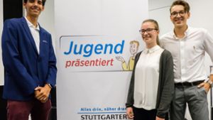 Maxim Sharma, Nora Vetter und Christoph Krebs (von links) stellten  im Pressehaus Stuttgart die Ergebnisse ihrer Seminarkursarbeiten vor. Foto: Lichtgut/Achim Zweygarth
