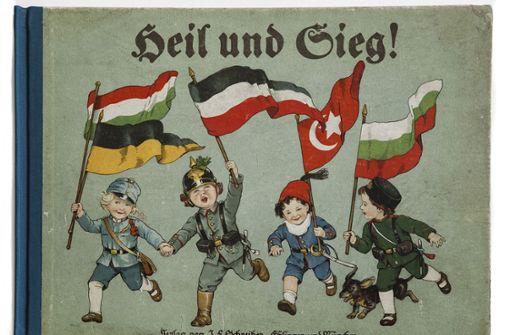Ein Kinderbuch des Schreiberverlags Esslingen aus dem Jahr 1915. Die Mittelmächte sind hier als putzige Kinder dargestellt. Foto: Stadtarchiv Esslingen