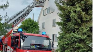 Mit der Drehleiter rettet  die Böblinger Feuerwehr eine Person aus dem Dachgeschoss –  übungshalber. Foto: Feuerwehr