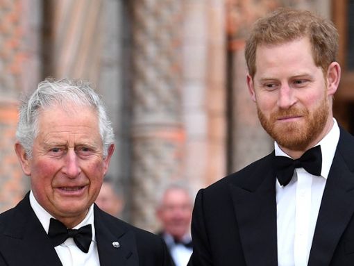2019 schien das Verhältnis noch besser zu sein: Charles und Harry gemeinsam auf dem roten Teppich bei einer Premierenfeier in London. Foto: IMAGO / PA Images