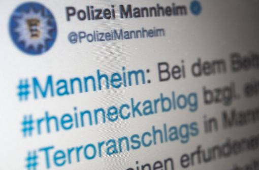 Die Mannheimer Polizei hat über den angeblichen Anschlag in Mannheim getwittert. Foto: dpa