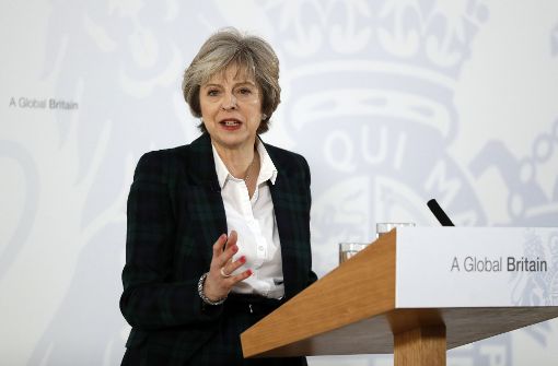 Großbritanniens Premierministerin Theresa May bei ihrer Grundsatzrede zum Brexit. Foto: AP
