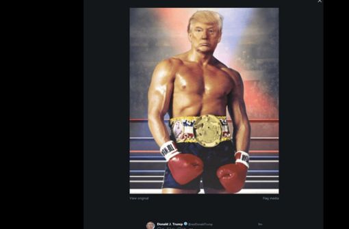 Donald Trump zeigt sich als als „Rocky“. Foto: AFP/ERIC BARADAT