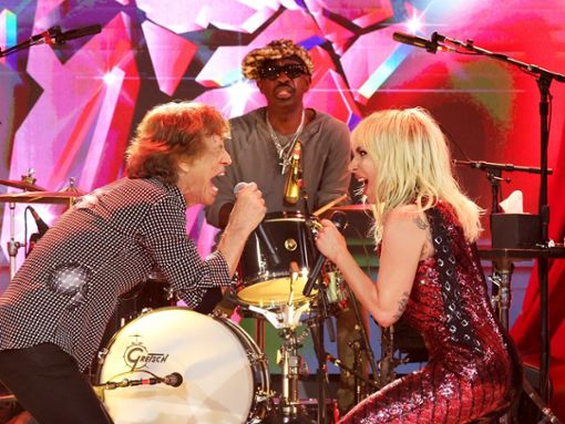 Mick Jagger und Lady Gaga auf der Release-Party des neuen Albums. Foto: 2023 Kevin Mazur