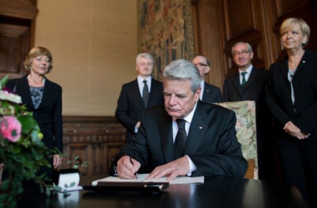 Bundespräsident Joachim Gauck auf der Gedenkfeier des im Juli verstorbenen Krupp-Patriarchen Berthold Beitz.