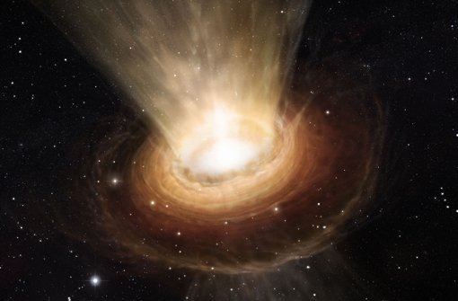 Die Illustration zeigt die Umgebung des supermassereichen Schwarzen Lochs im Herzen der aktiven Galaxie NGC 3783 im südlichen Sternbild Centaurus.  Foto: dpa