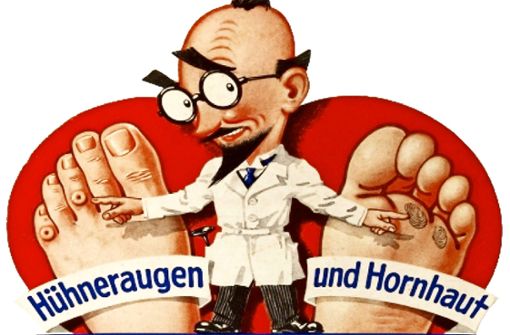 Dr. Unblutig, der Fachmann für Hühneraugenprobleme. Die Kukirol-Werbefigur war umstritten in den 1920er Jahren. Foto: Volker Ilgen