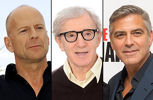 Sind sie eher der Typ Bruce Willis, Woody Allen oder doch George Clooney (v.li.)? Finden Sie es heraus. Foto: dpa/AP